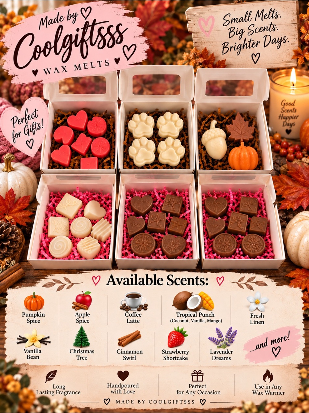Handmade Scented Wax Melts Gift Box | Assorted Shapes & Scents pick 1 New